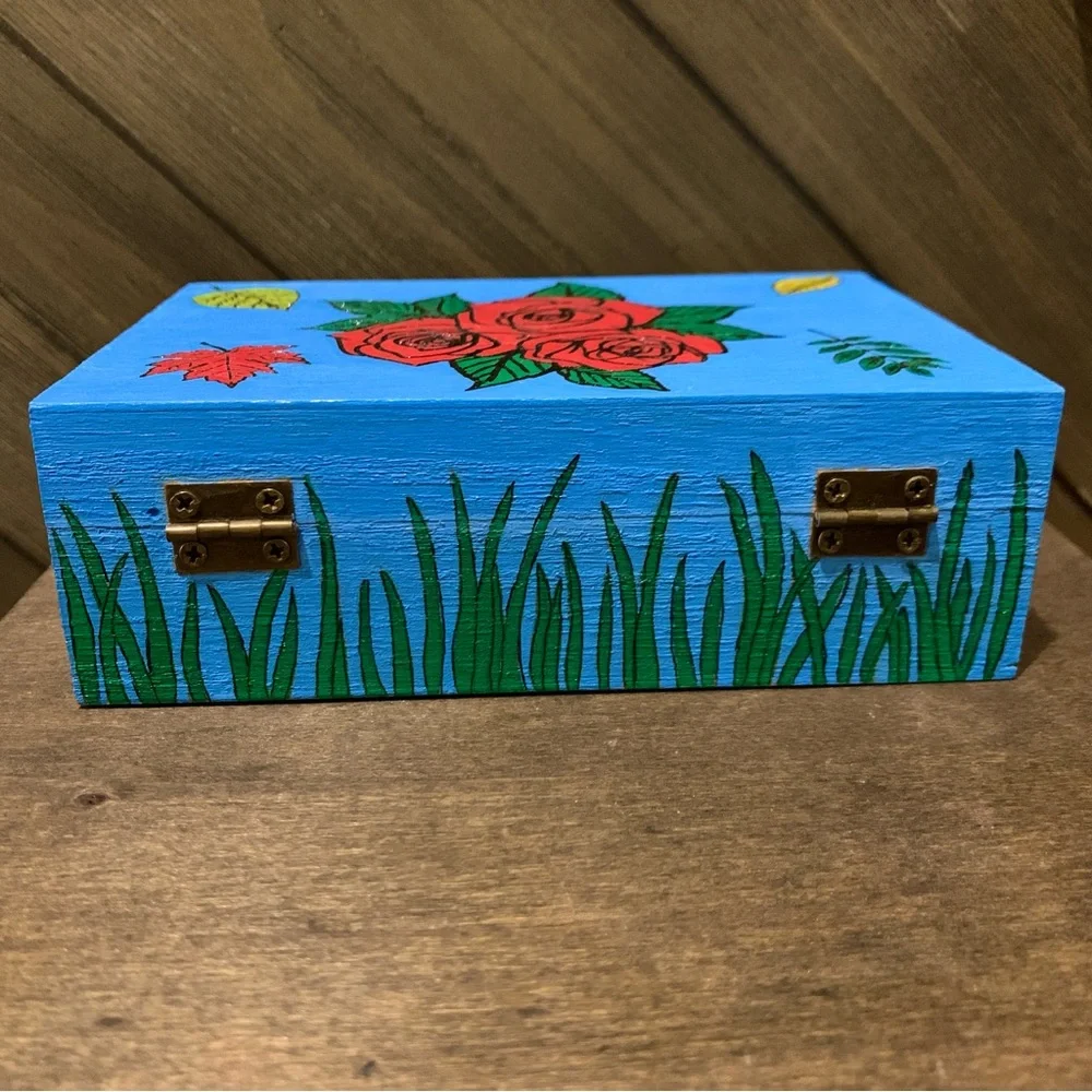 Blooming Rose Blue Wooden Box